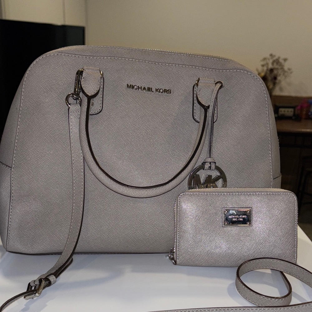 Michael Kors Taupe Satchel with Matching Wallet